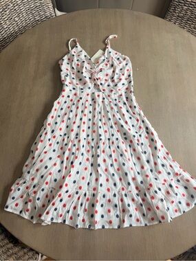 Sim & Sam White Polka Dot Spaghetti-Strap Summer Dress - Red & Navy Dots M